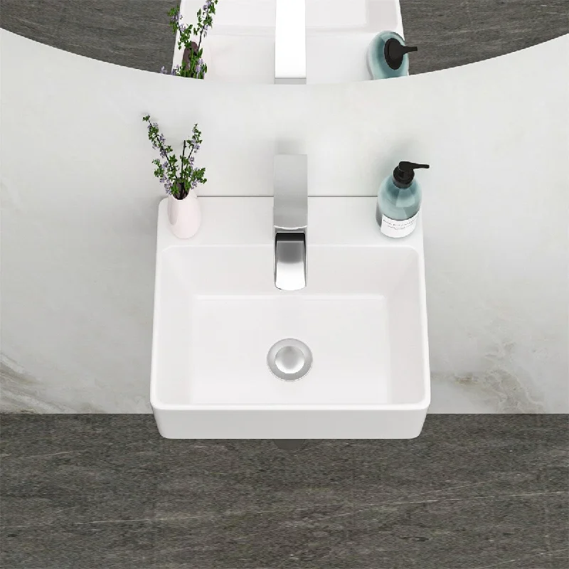 13.6x11.6 Inch Ceramic Wall Mount Bathroom Sink w/ Single Faucet Hole