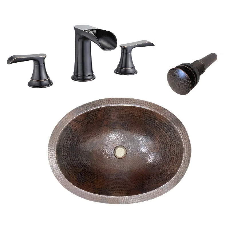 19" Oval Copper Bathroom Sink, Faucet & Drain Included - 19" X 14" X 5"