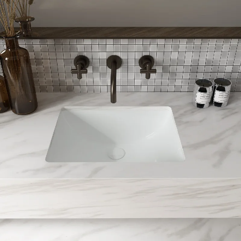 21"x15" Ceramic Rectangular Undermount White Bathroom Sink, Scratch Resistant, Acid Resistance, Low Water Absorption