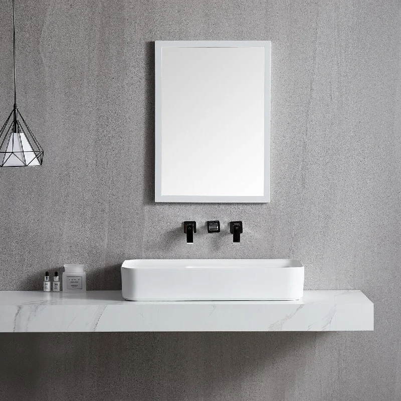 29"x16" Ceramic Rectangular Above Counter White Bathroom Sink, Scratch Resistant, Acid Resistance, Low Water Absorption