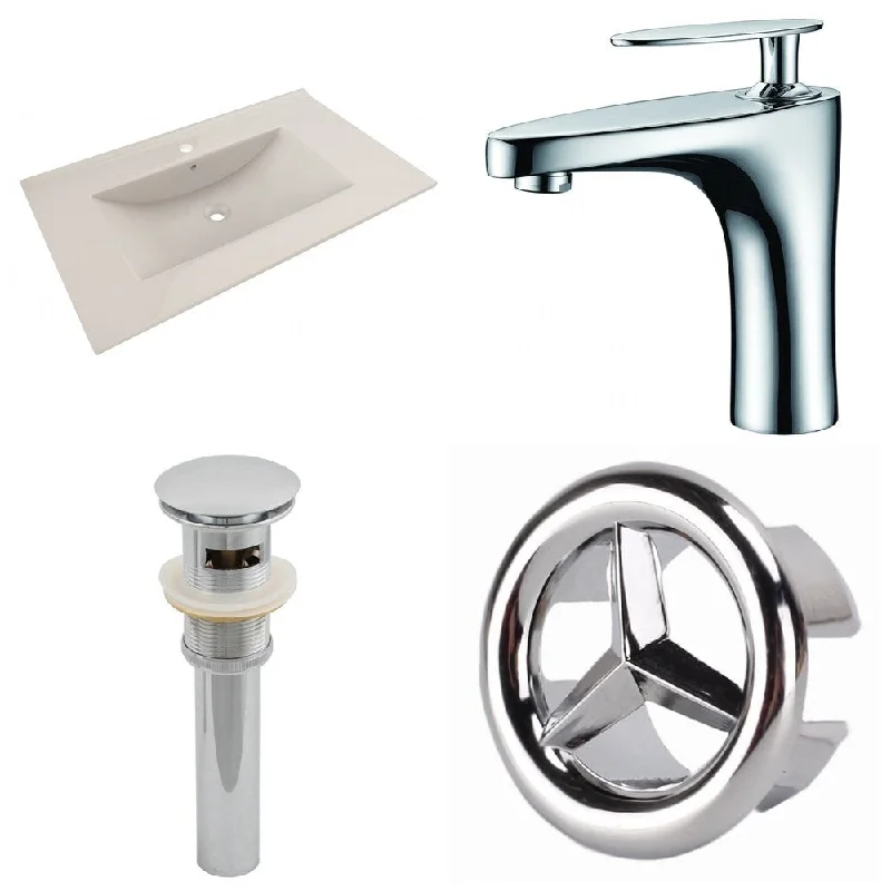 35.5-in. W 1 Hole Ceramic Top Set In Biscuit Color - CUPC Faucet Incl. - Overflow Drain Incl.