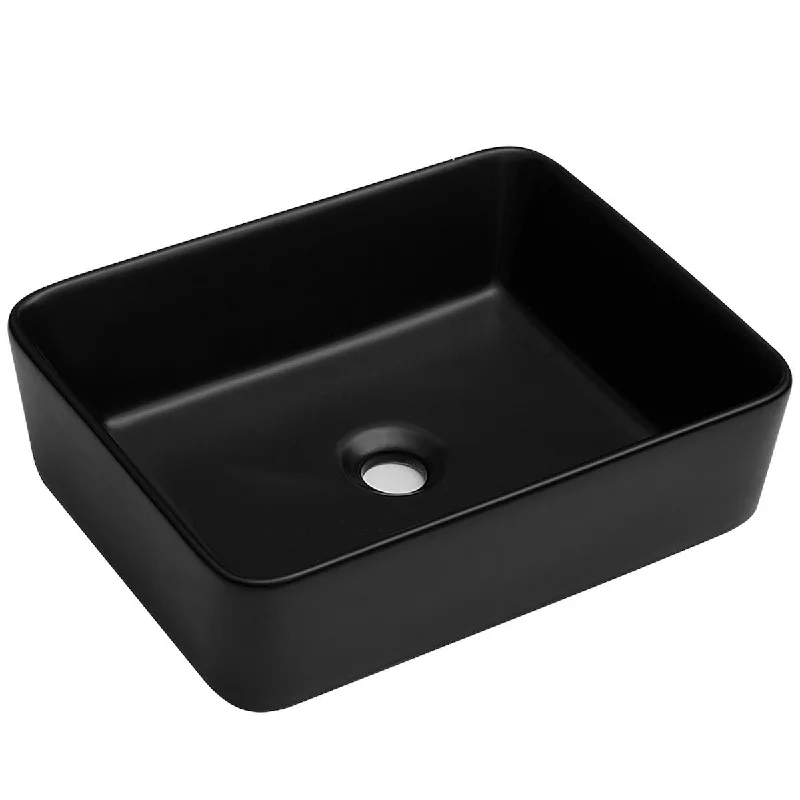 Aurora Decor Single Bowl Rectangle Vessel Bathroom Sink in Black - 19 in. Width