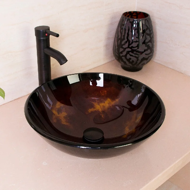 Bathroom Glass Vessel Sink Oil Rubbed Bronze Faucet Drain Combo