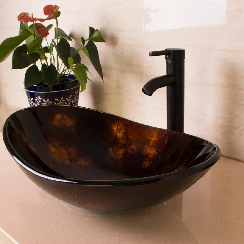 Bathroom Oval Vessel Sink Faucet Pop-up Drain Combo