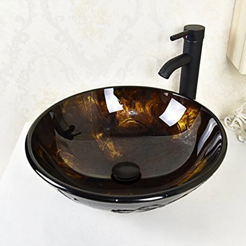 Bathroom Tempered Glass Sink Oil Rubbed Bronze Faucet Drain Combo