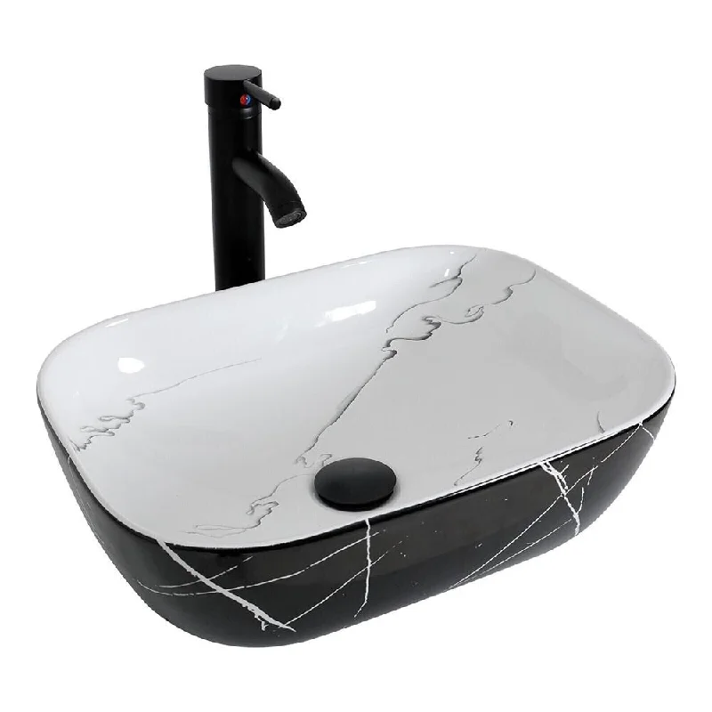 Bathroom Vessel Sink Basin Tempered Glass Bowl Faucet Pop-Up Rectangle - 18" x 13"