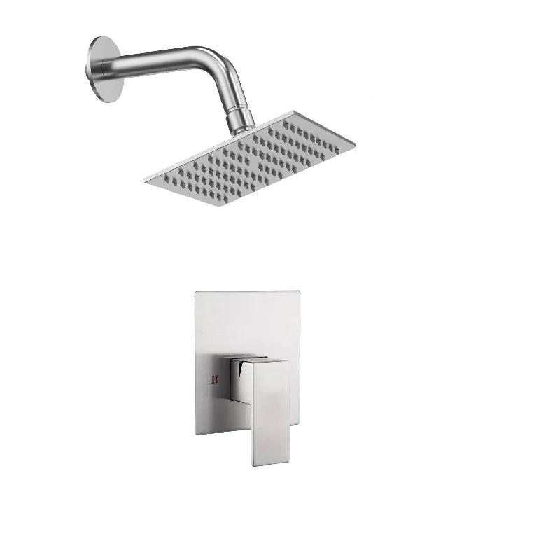 brushed nickel wall mount 6 inch regular high water pressure head single function shower faucet - 6' x 6'