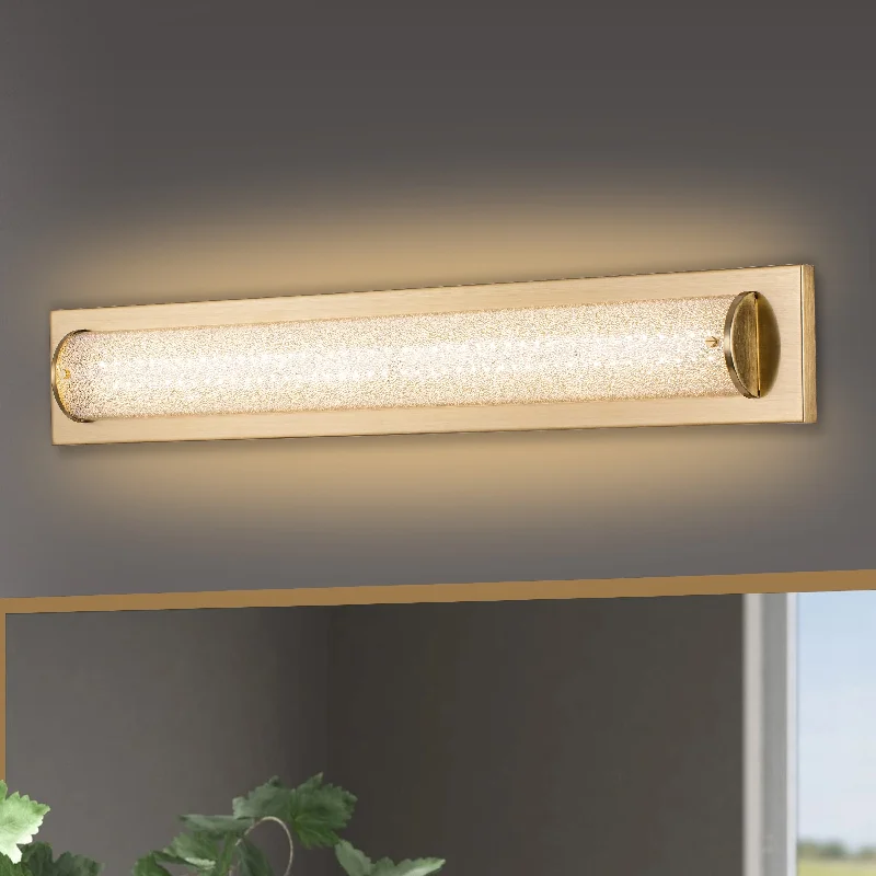 C Cattleya 28" Brushed Gold Integrated LED Bathroom Vanity Light Bar with Clear Sandy Glass