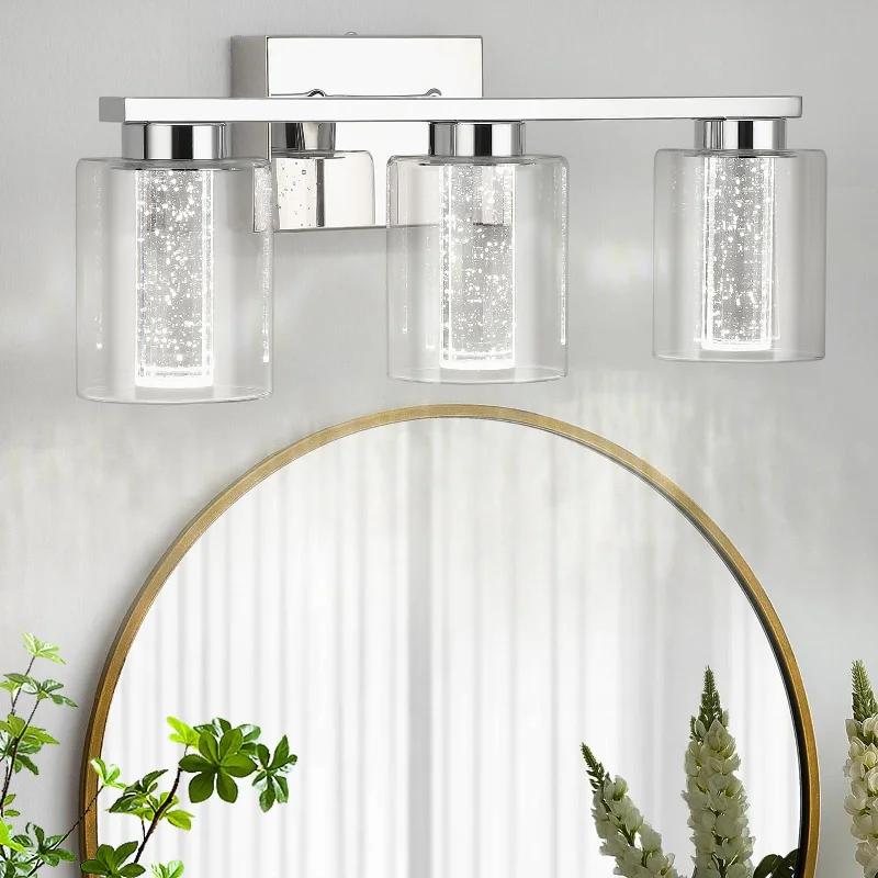 Chrome Bathroom Vanity Light with Crystal Bubble and Clear Glass