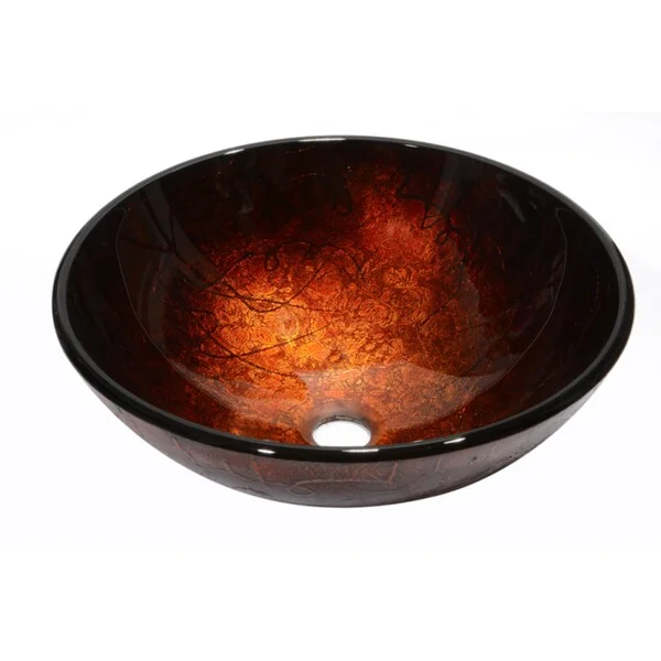 Dawn Tempered Glass Hand-painted Glass Vessel Sink Round Shape Brown