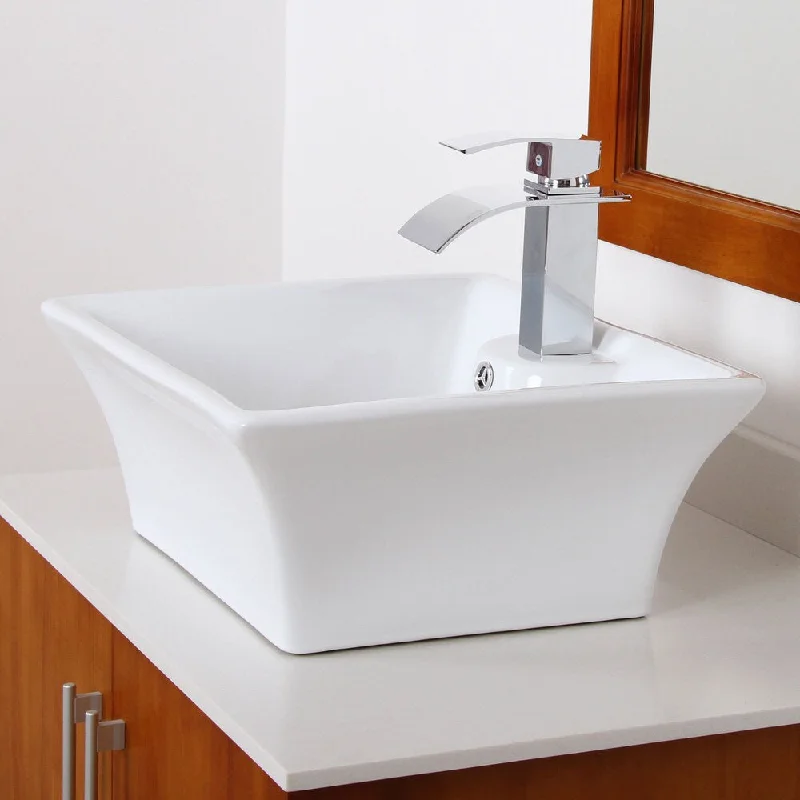 Elite 40498803C High-temperature Grade-A Square Ceramic Bathroom Sink and Chrome Finish Faucet Combo