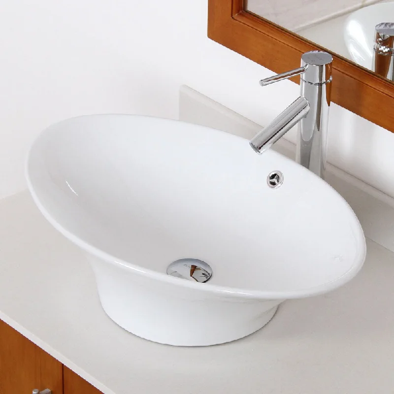 Elite 41102659C High-temperature Grade-A Ceramic Oval Bathroom Sink and Chrome Finish Faucet Combo