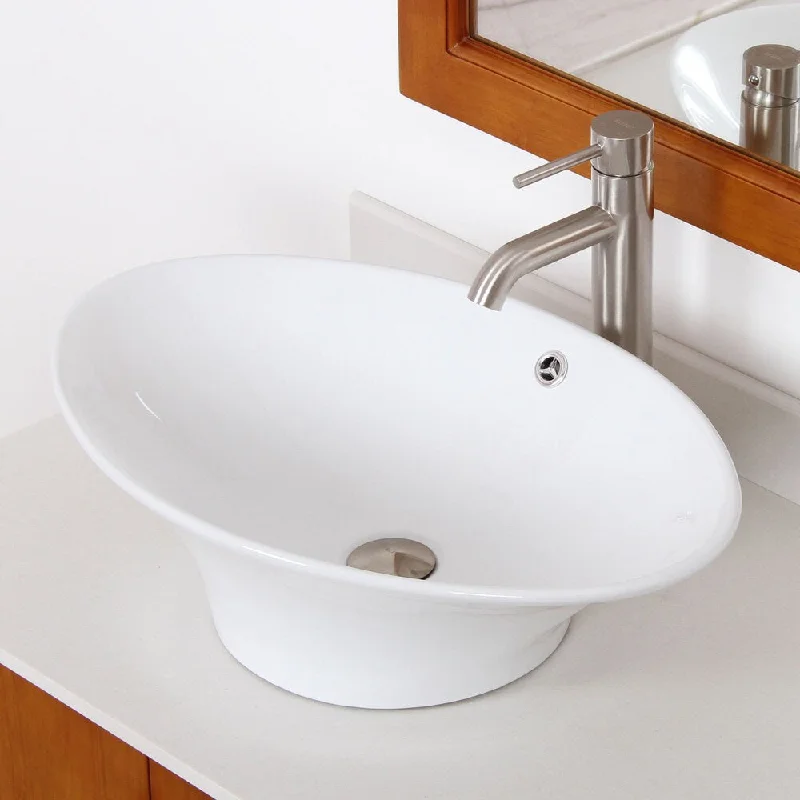 Elite 4110F371023BN Oval Design Ceramic Bathroom Sink and Brushed Nickel Finish Faucet Combo