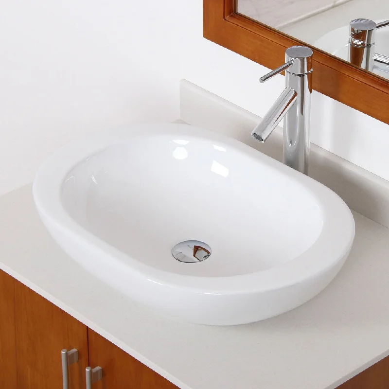 Elite 41562659C High-temperature Grade-A Oval Ceramic Bathroom Sink and Chrome Finish Faucet Combo