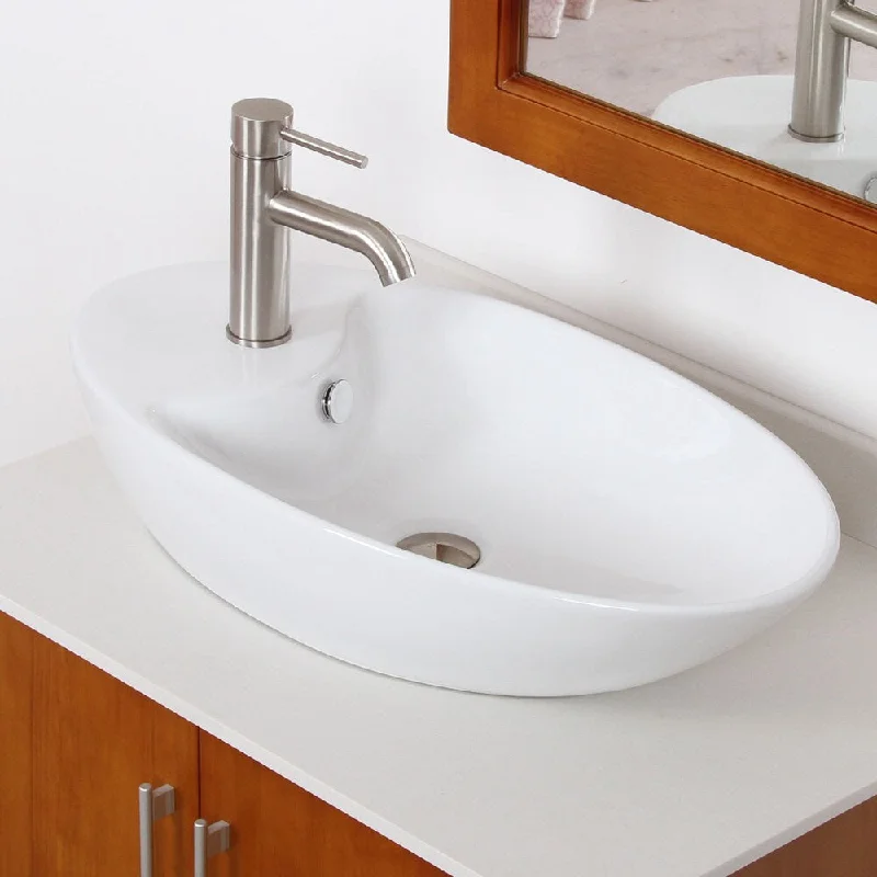 Elite 4704F371024BN Ceramic Oval Design Bathroom Sink and Brushed Nickel Finish Faucet Combo