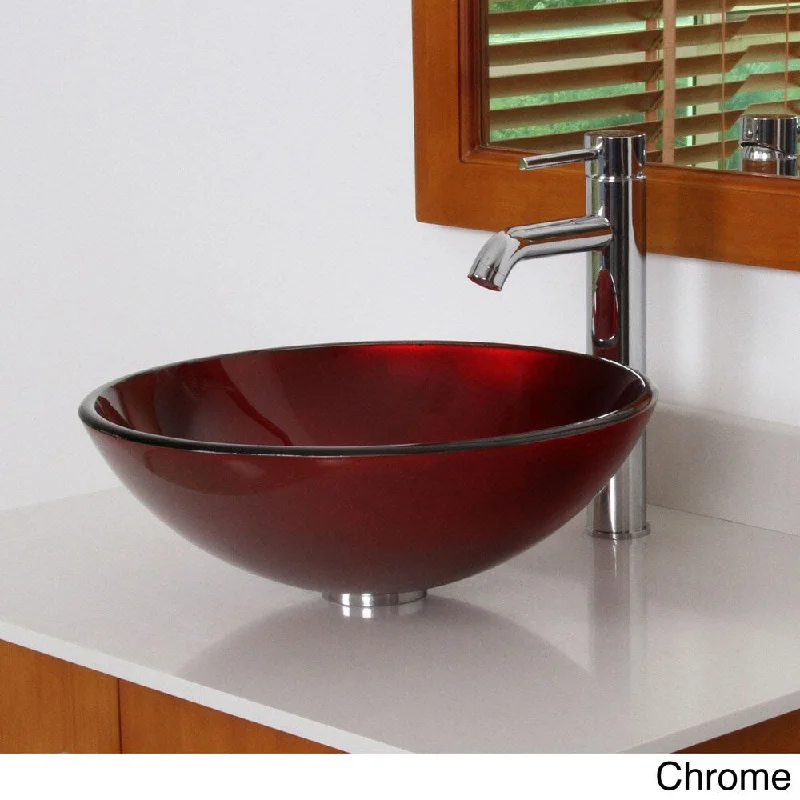 Elite 7005F371023 Modern Design Tempered Glass Bathroom Vessel Sink and Faucet Combo