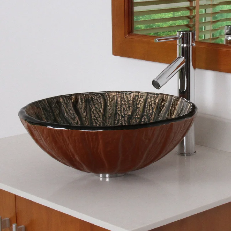 Elite 70152659 Antique Copper Tempered Glass Bathroom Vessel Sink and Faucet