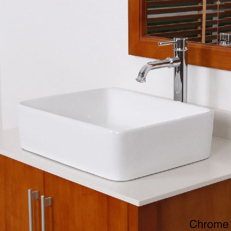 Elite 9924 High-temperature Rectangular Square Ceramic Bathroom Sink and Faucet Combo