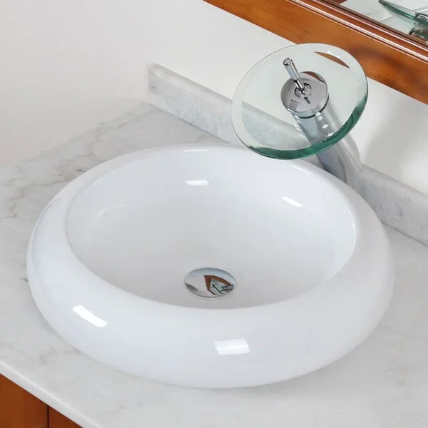 Elite Ceramic Vessel Bathroom Sink and Tall Waterfall Faucet