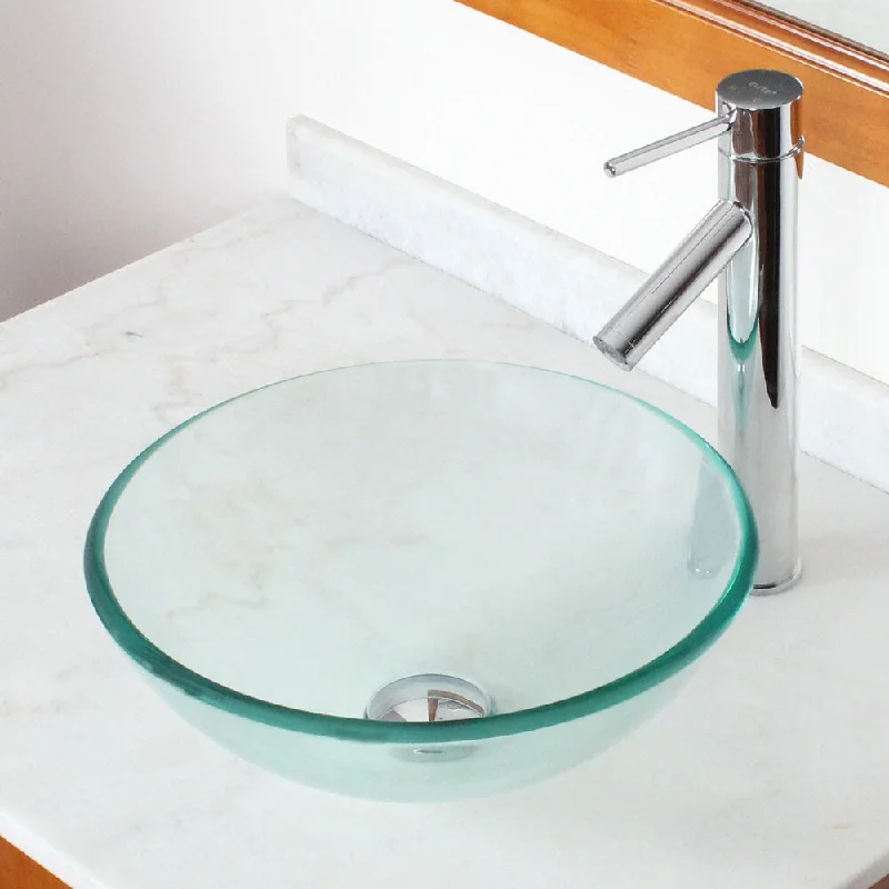 Elite Clear Tempered Glass Bathroom Vessel Sink and Faucet Combo