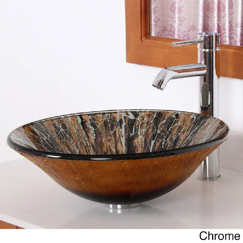 Elite Hand Painted Art Bell-shaped Tempered Glass Bathroom Vessel Sink Faucet Combo 1310F371023