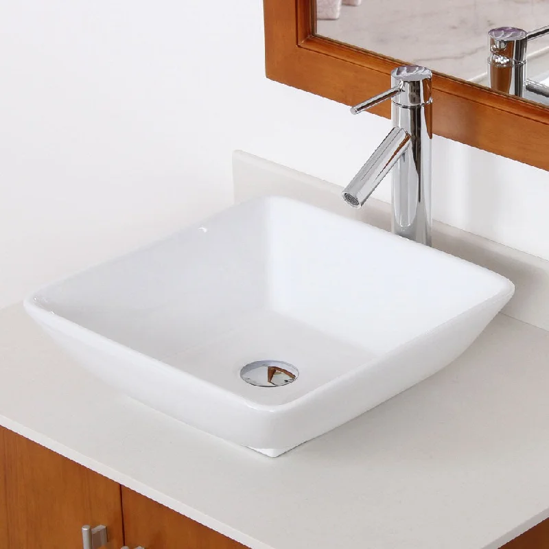 Elite High-temperature Ceramic Square Bathroom Sink / Chrome Faucet Combo