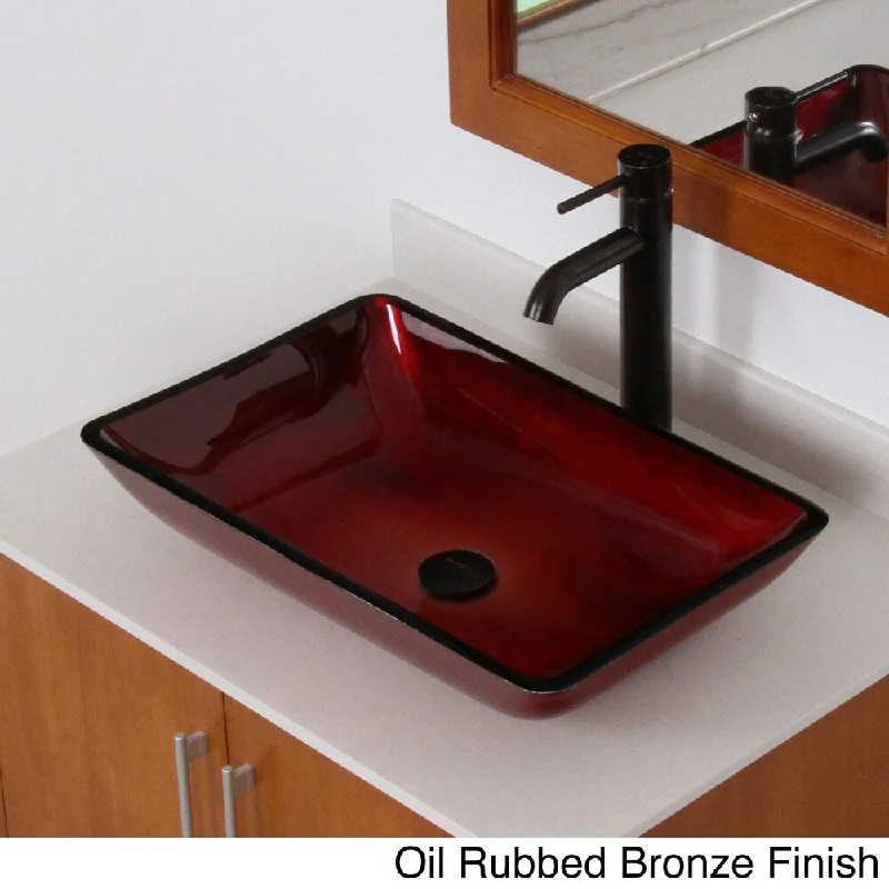 Elite Illusion Burgundy Design Tempered Glass Bathroom Vessel Sink/ Faucet Combo 7002F371023