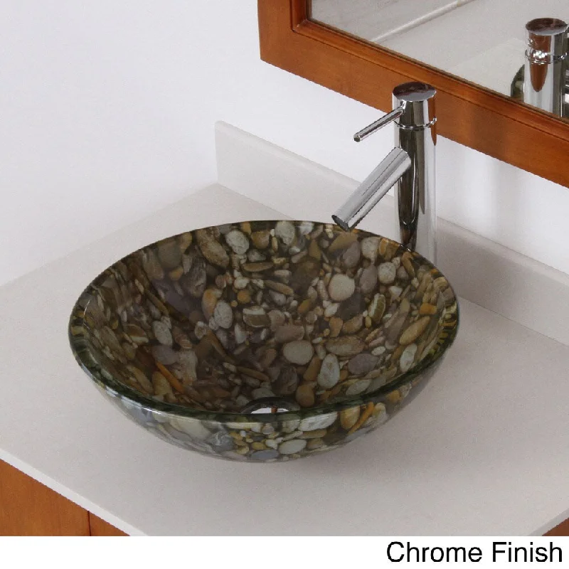 Elite Sea Rocks Double Layer Glass Bowl Bathroom Vessel Sink/ Faucet