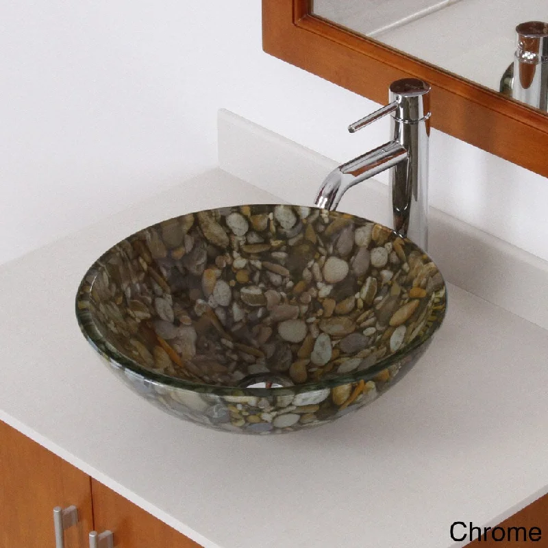 Elite Sea Rocks Double Layer Glass Bowl Bathroom Vessel Sink/ Faucet