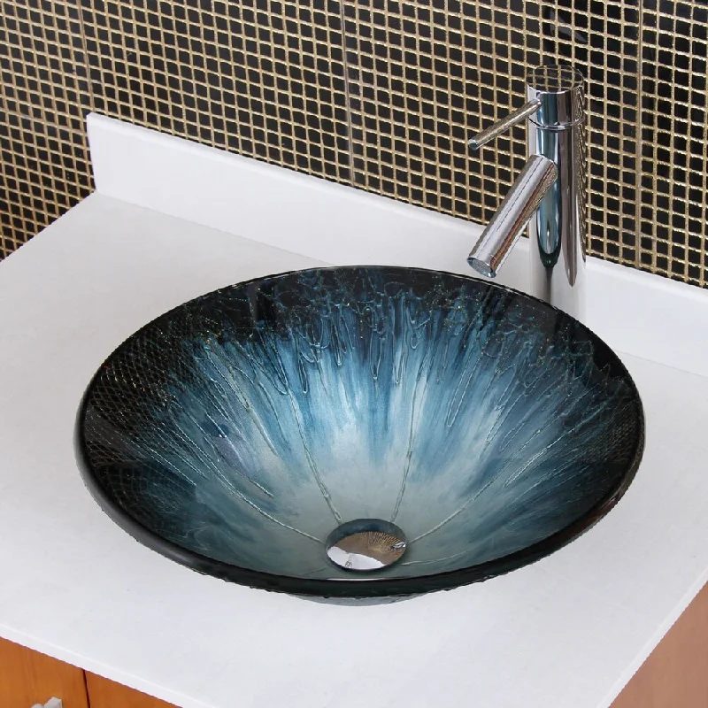 Elite Tempered Glass Multi-colored Bathroom Vessel Sink and Faucet