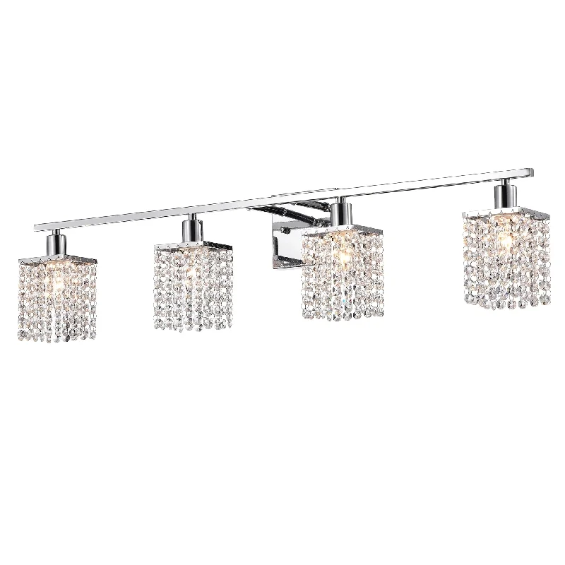 Frindin Chrome 4-light Wall Sconce Vanity Lighting with Crystal Shades