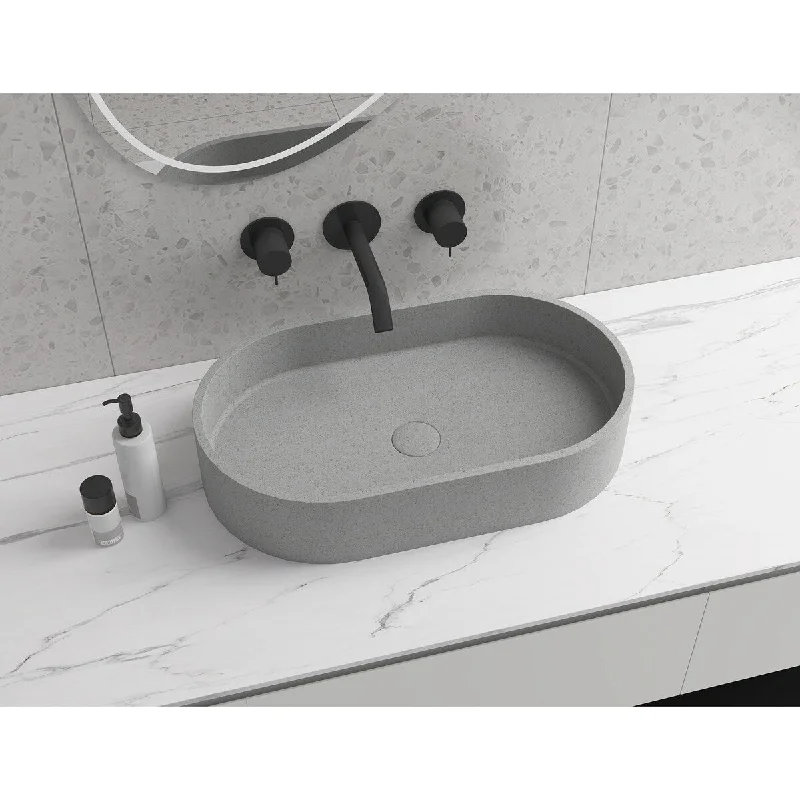 Grey Round Concrete Vessel Bathroom Sink without Faucet and Drain