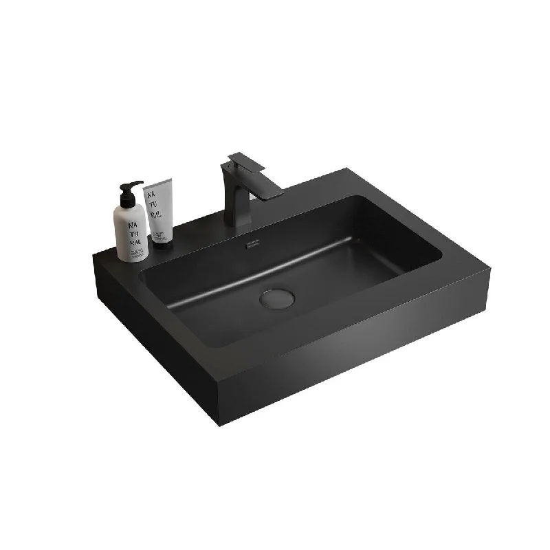 Integrated engineered quartz basin WITHOUT drain and faucet, matt black color