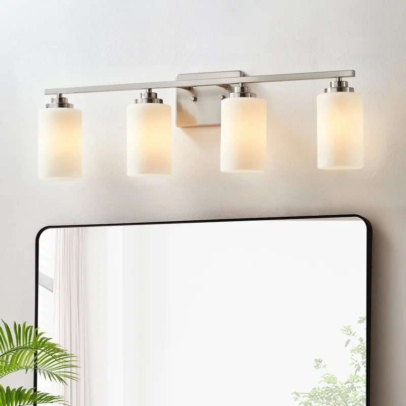 KAWOTI 4-Light Dimmable Bathroom Vanity Light with Frosted White Glass