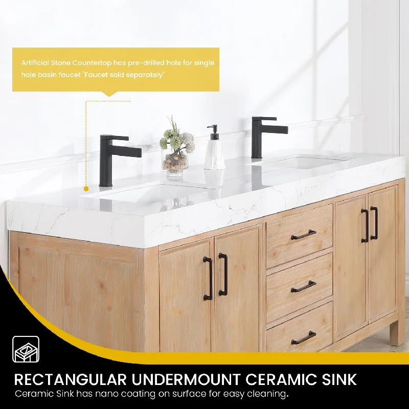 Leon 72 in. Double Bathroom Vanity with Composite Stone Top