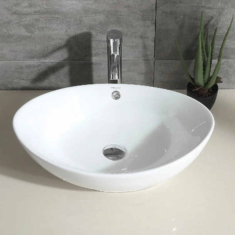 Oval Ceramic Bathroom Faucet Container Sink Drain Combination