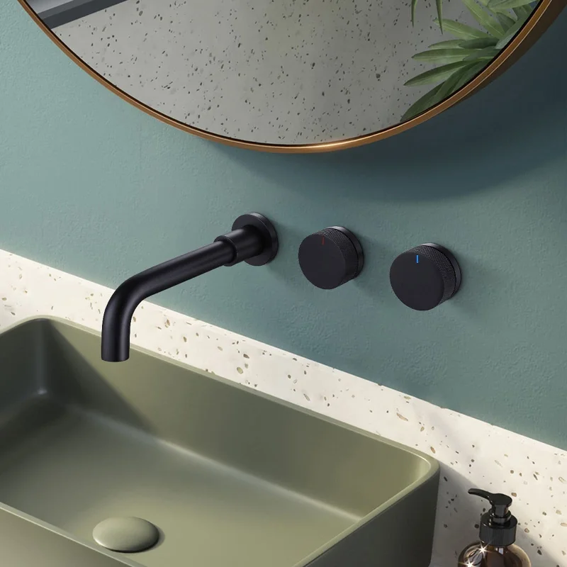 Rbrohant 2-Round Knob Handle Bathroom Faucet,Wall Mount Tub Faucet Set