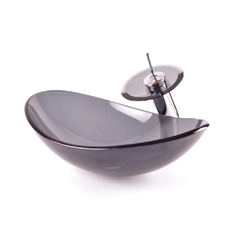 Smoked Black Bathroom Glass Vessel Sink and Faucet