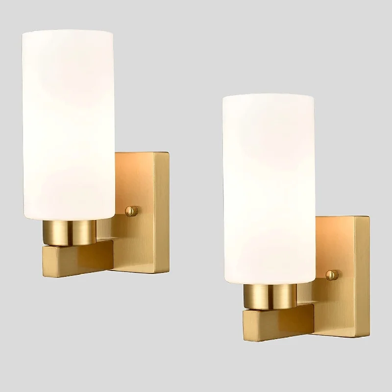 Teano Modern Wall Vanity Light Milky White Cylinder Glass Set of 2