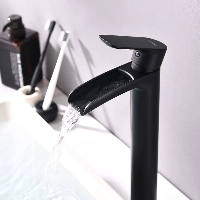 Vessel Sink Faucet Waterfall Bathroom Faucet, Matte Black