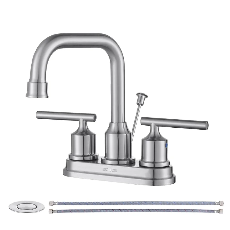 WOWOW 4 in. Centerset Double Handle Bathroom Faucet