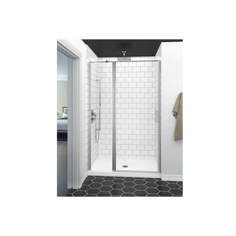 Shower Door Fit Alcove Pivot 48 x 74 Inch Chrome Clear