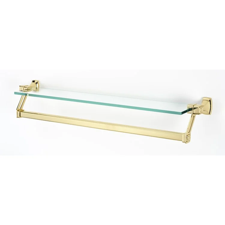 Shelf Cube Bath with Towel Bar Polished Brass 25 Inch Brass/Glass