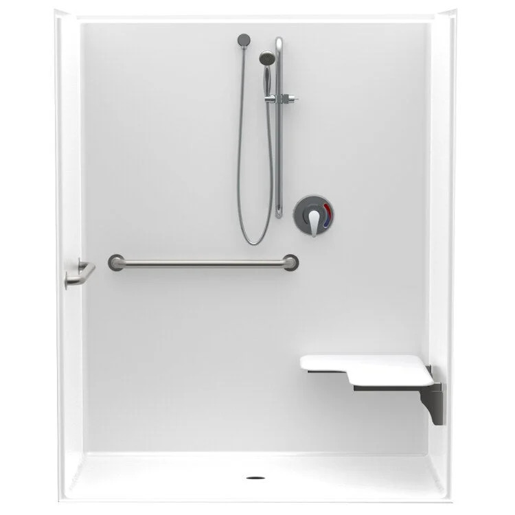 Shower Module 60 x 34 x 75-1/4 Inch Acrylic White ADA Left Hand Seat with Grab Bar Center Drain