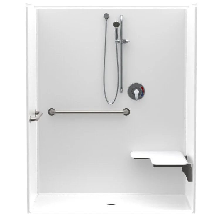 Shower Module 60 x 34 x 75-5/8 Inch Acrylic White ADA 1 Pieces Left Hand Seat with Grab Bar Center Drain