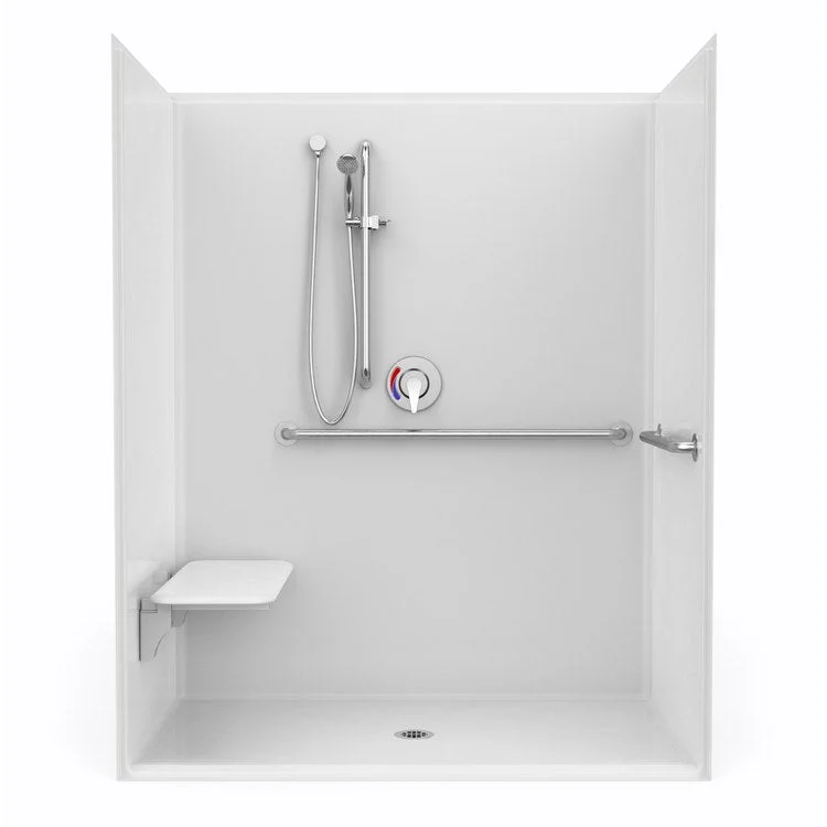 Shower Module 60 x 34 x 75-1/4 Inch Acrylic White ADA 1 Pieces Left Hand Seat Massachusetts Only Center Drain