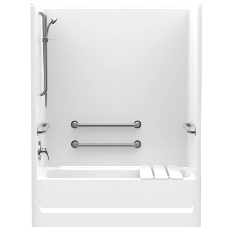 Tub and Shower Module 60 x 33-1/4 Inch Left Hand Drain Grab Bar White