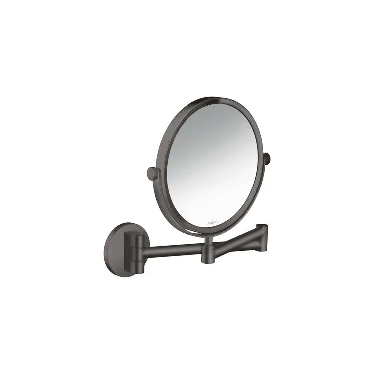 Shaving Mirror Universal Circular 7-5/8 Inch Brushed Black Chrome Pull-Out Swivel Round Glass/Metal