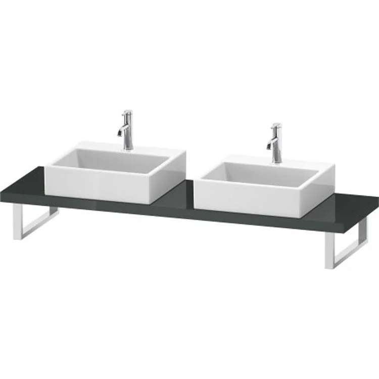 Lavatory Console L-Cube Dolomiti Gray High Gloss Double Basin Compact Console 18-7/8x1-3/4 Inch