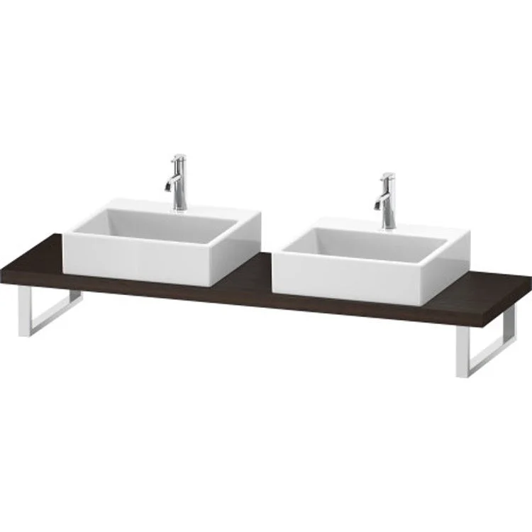 Lavatory Console L-Cube Brushed Walnut Double Basin Compact 31-1/2 x 18-7/8 Inch Ceramic 1-3/4 Inch